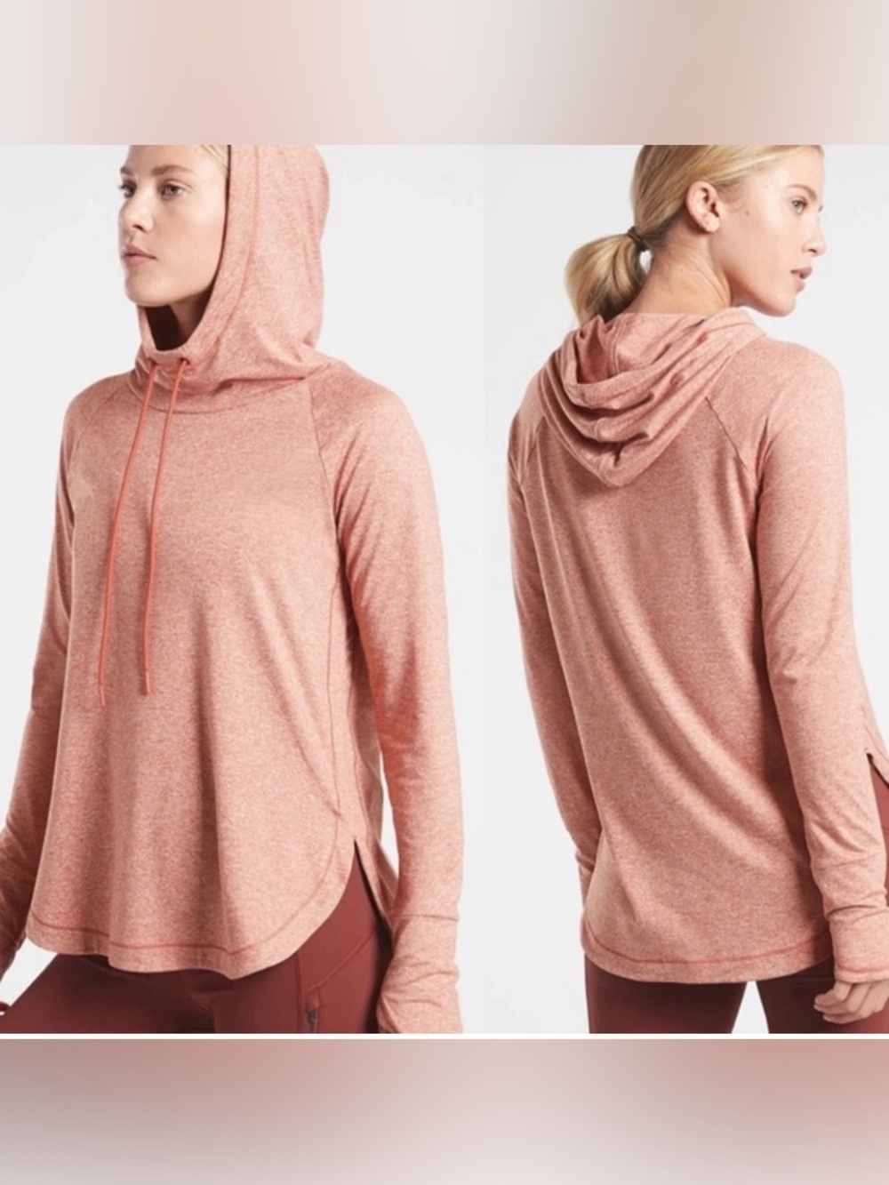 Athleta Uptempo Burnt Orange XS Cozy Hooded Sweater w drawstrings workout gear